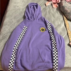 Purple Hoodie with Sunflower and Checkered Stripes